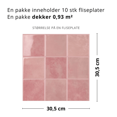 Målillustrasjon av Torine rosa selvklebende fliser, 30,5 x 30,5 cm, med 10 fliser per pakke.