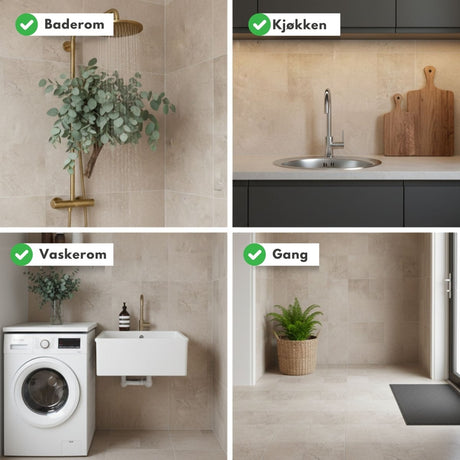 8 - pk Amsterdam beige betonglook selvklebende fliser 40 x 40 cm - Lindas Dekor