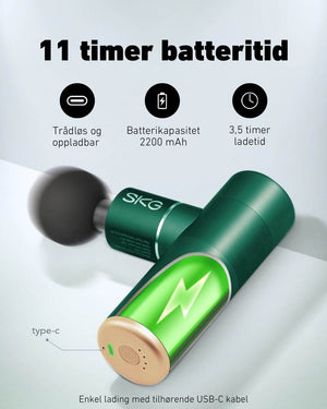 Massasjepistol med 11 timers batteritid og USB-C lading