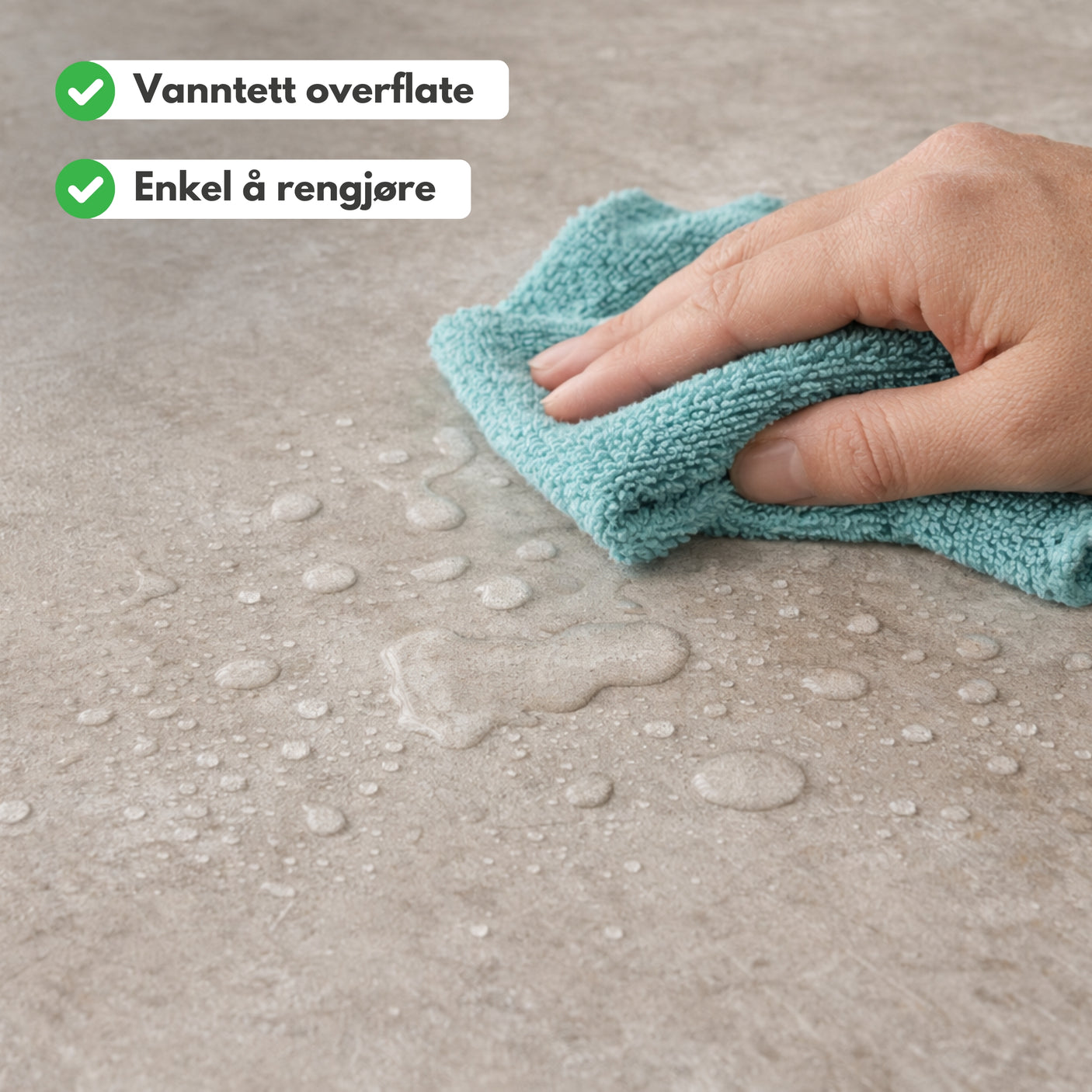 Limewash beige kontaktplast er enkelt å rengjøre og har en vanntett overflate
