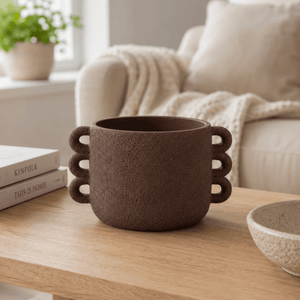 Potte Celia keramikk brun 18,5 cm sommer, krukke, miljøbilde