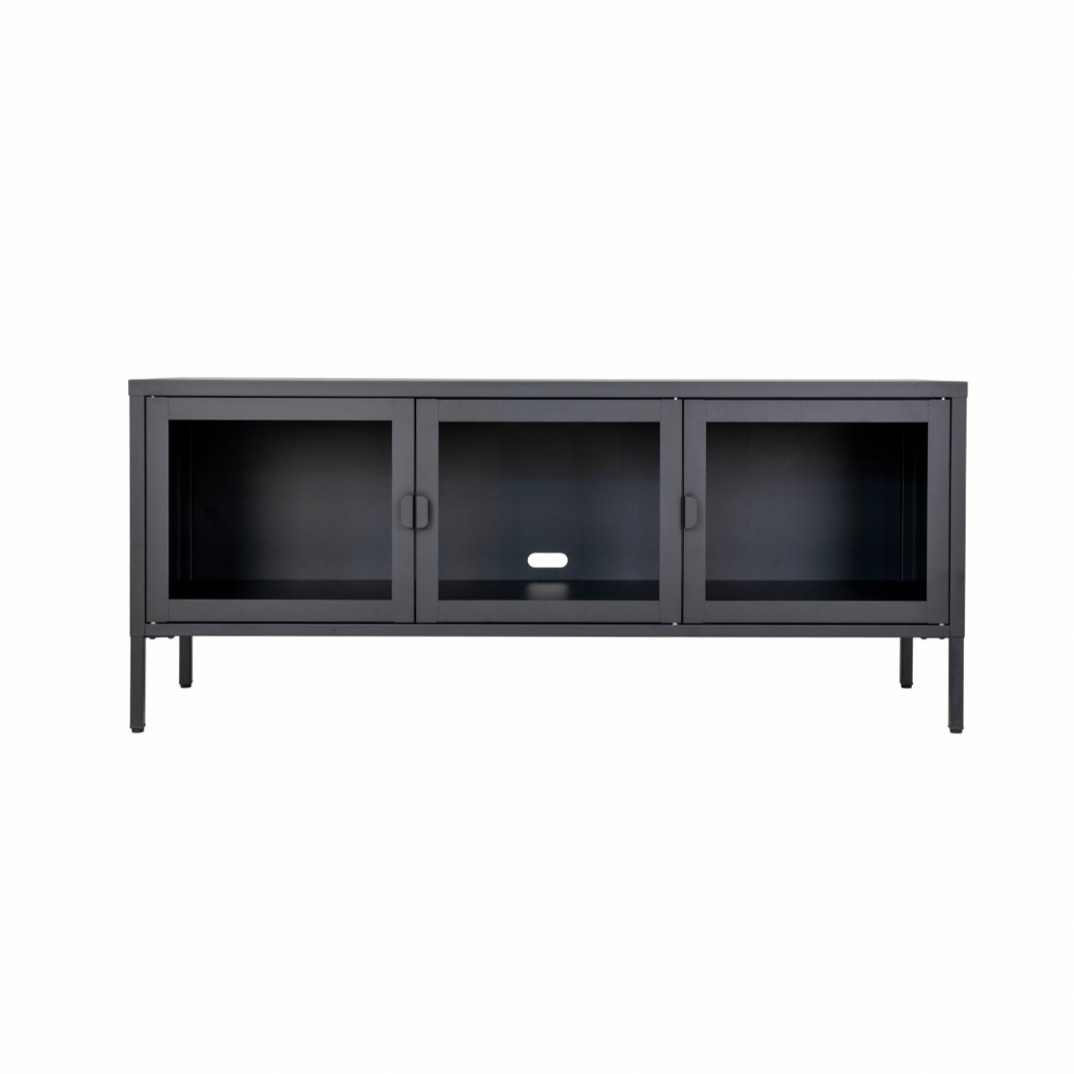 Brisbane TV-benk 3 glassdører sort stål 130x40x55 cm