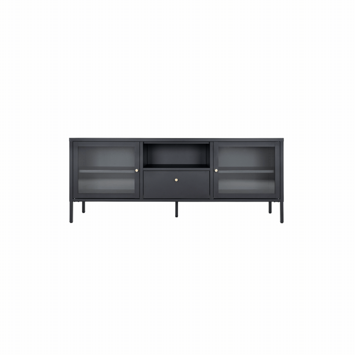 Dalby TV-benk 2 glassdører sort stål 150x35x60 cm