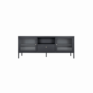 Dalby TV-benk 2 glassdører sort stål 150x35x60 cm