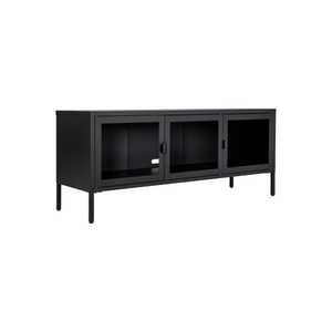 Brisbane TV-benk 3 glassdører sort stål 130x40x55 cm