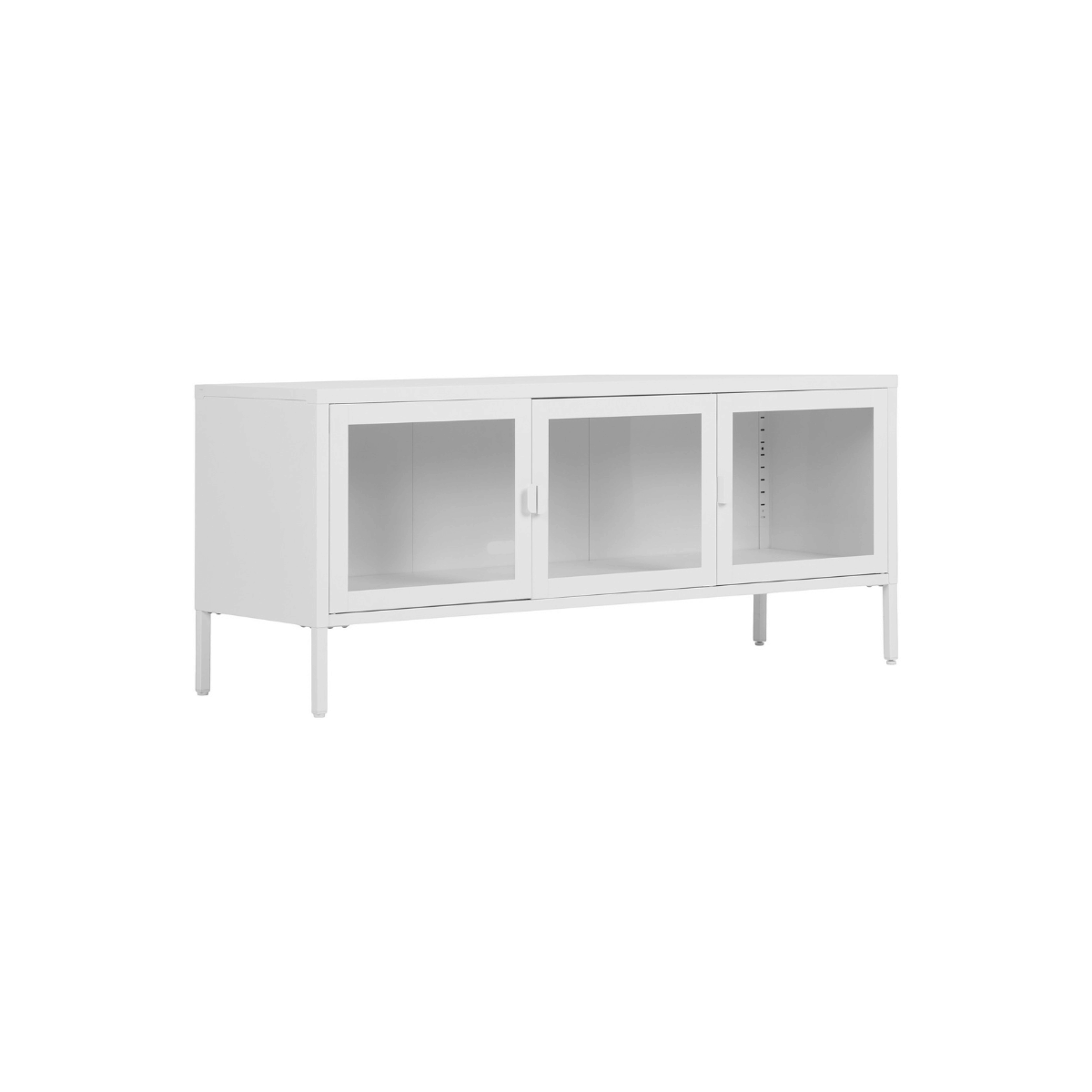 Brisbane TV-benk 3 glassdører hvit stål 130x40x55 cm