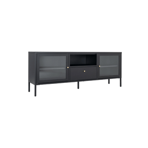 Dalby TV-benk 2 glassdører sort stål 150x35x60 cm