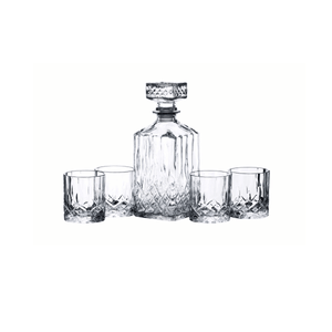 Karafelsæt i slibet glas med fire whiskyglas - Lindas Dekor Drikkesæt
