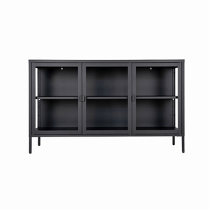 Brisbane skjenk 3 glassdører sort stål 140x40x85 cm