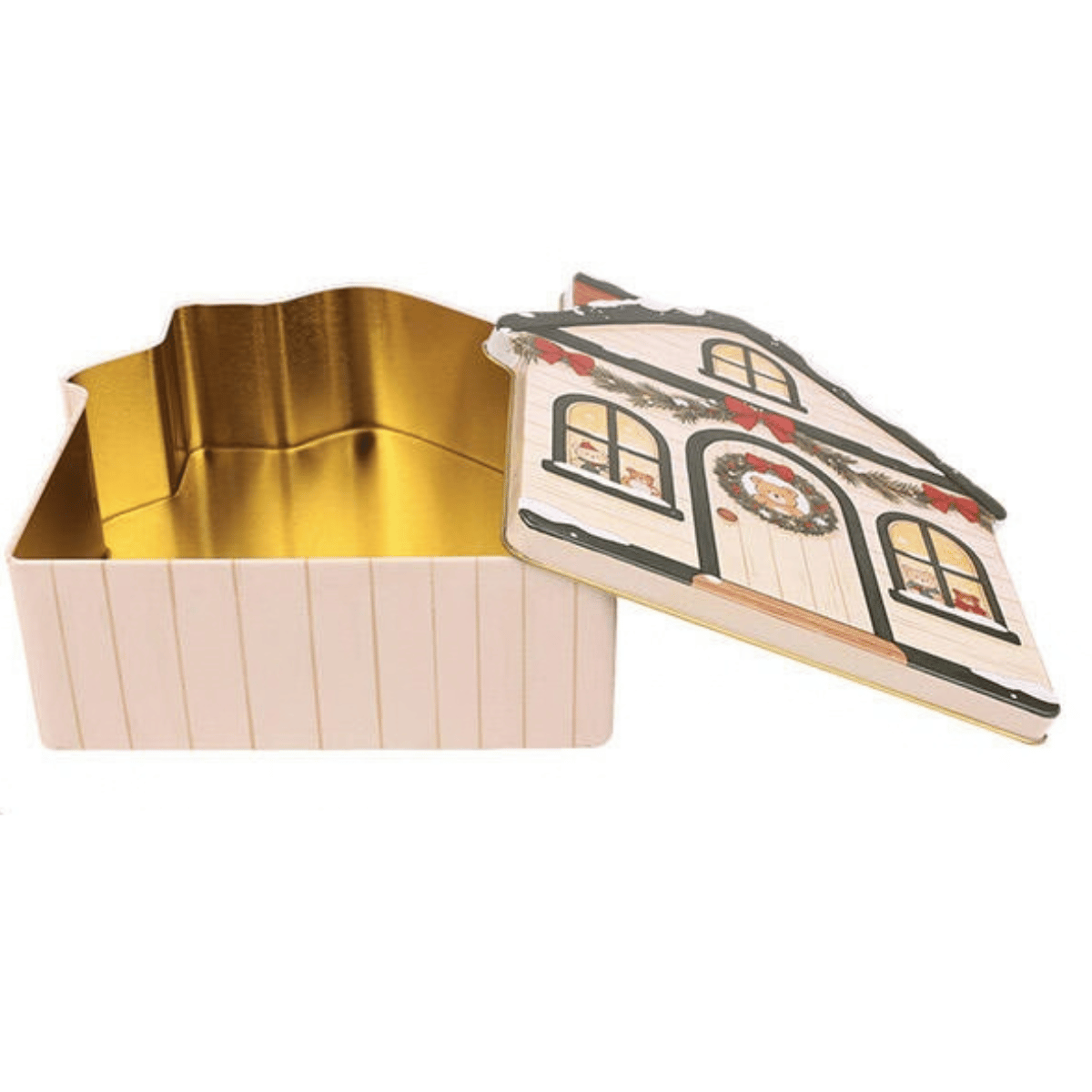 Kakeboks metall julehus beige 17 x 16 x 6 cm
