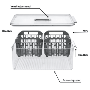 Kjøleskapsboks Tidy Fridge med 2 kurver, grå - Lindas Dekor Oppbevaringsboks til mat