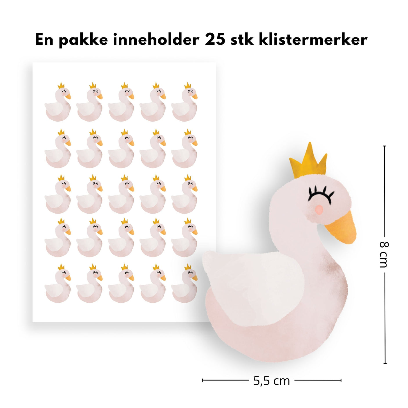 25-pk princess swan klistremerker