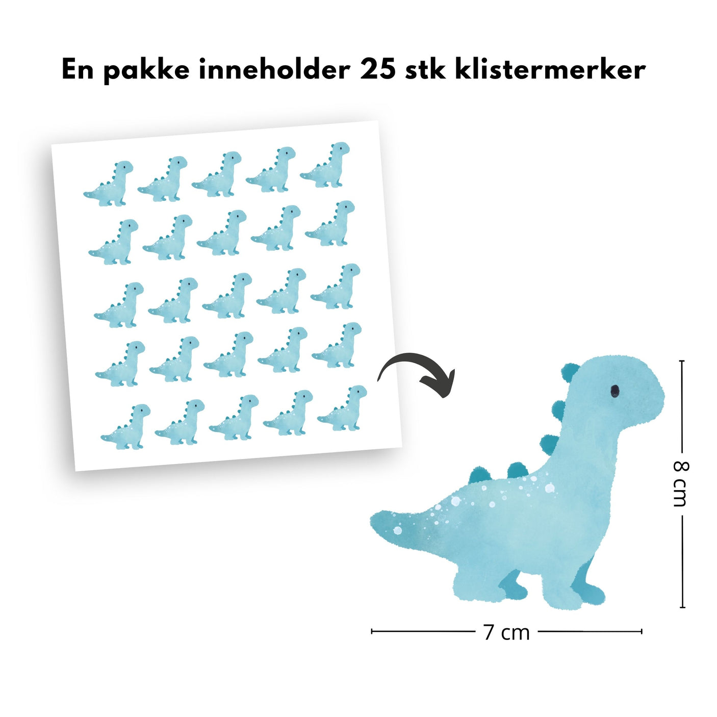 25-pk Dino klistremerker, turkis