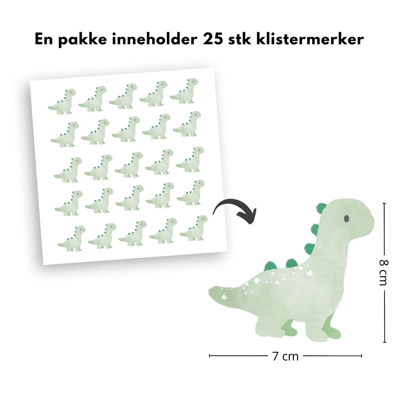 25-pk Dino klistremerker, grønn