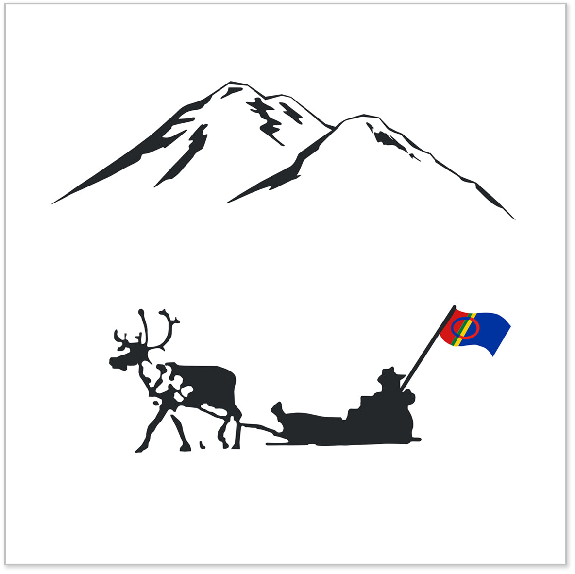 Serviett med slede, reinsdyr og sameflagg i naturmotiv