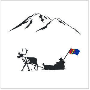 Serviett med slede, reinsdyr og sameflagg i naturmotiv