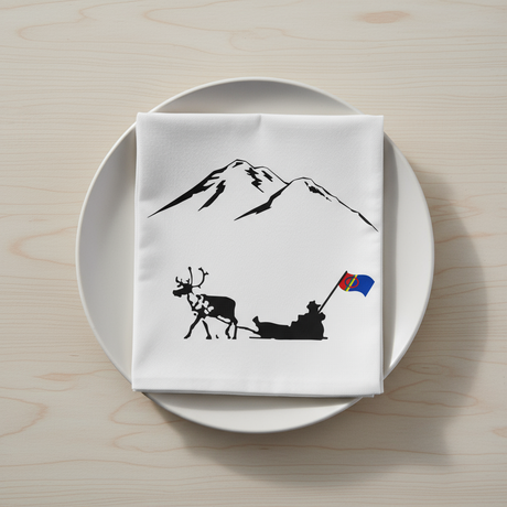 Lunsjserviett med nordnorsk motiv i hvitt og sort