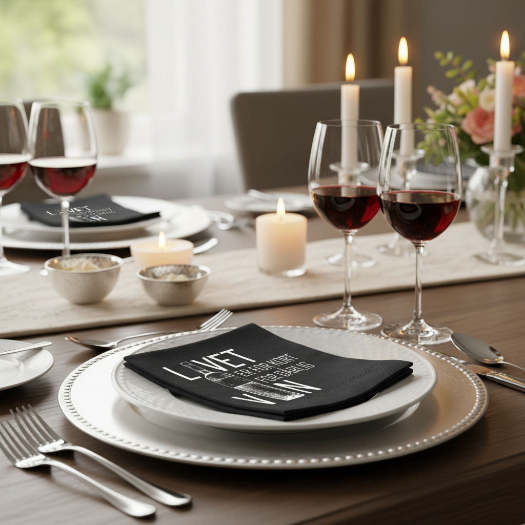 Lunsjserviett med vinmotiv og morsom tekst