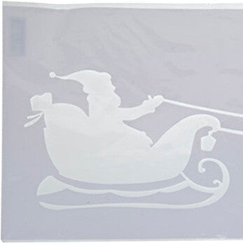 Sjablong med julenisse i slede trukket av reinsdyr – juledekorasjon til vindu
