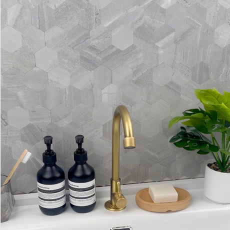 10-pk Hexagon lysegrå betong selvklebende veggfliser