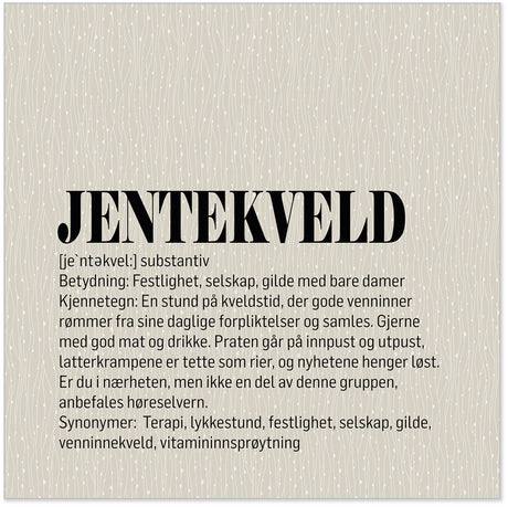 Beige serviett med jentekveld tekst