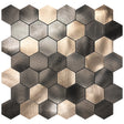 Selvklebende veggfliser i hexagon-design med skinnende nyanser av sort, grå og beige – moderne mosaikkfliser til kjøkken og bad