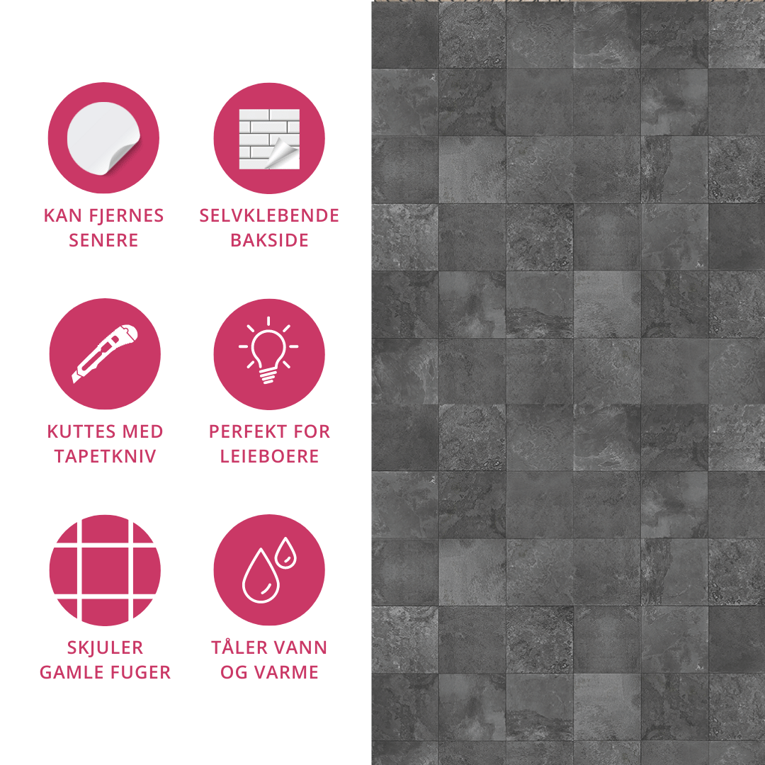 Vareprøve: Bodø mørkegrå selvklebende fliser