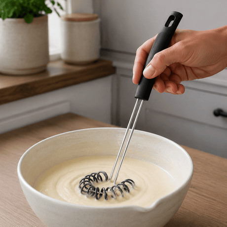 En praktisk og genial visp med ergonomisk grep. 
