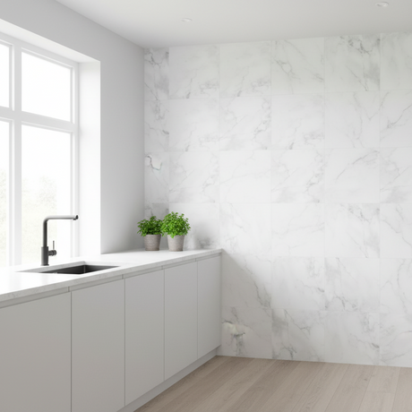 Athena hvit marmor selvklebende fliser på kjøkkenvegg - alternativ stil