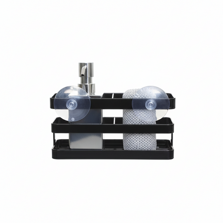 Svampholder i svart metall med åpen bunn for enkel drenering