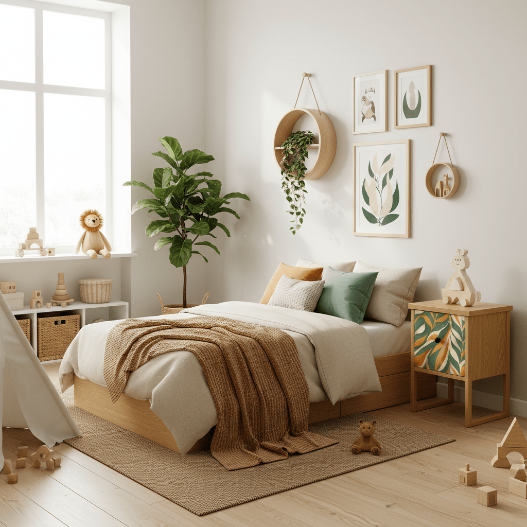 Barnerom med boho leaves på kommode
