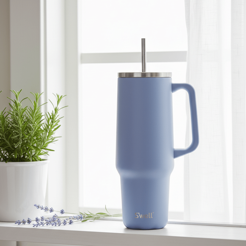 Blå – vitmalt hylla och urter