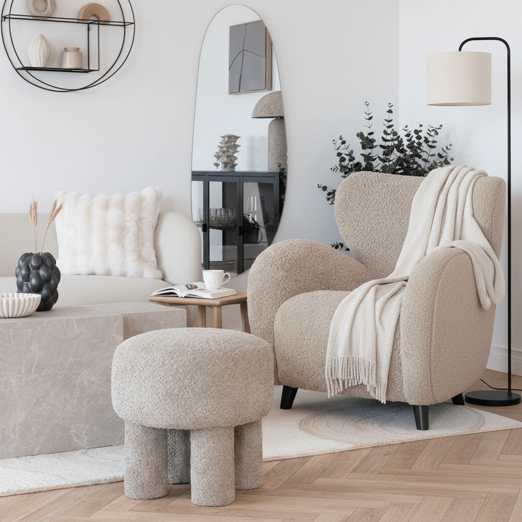 Canberra puff mørk sand ø43 cm - Lindas Dekor