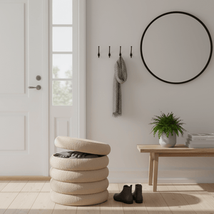Brooklyn puff med lagring beige ø44 cm - Lindas Dekor