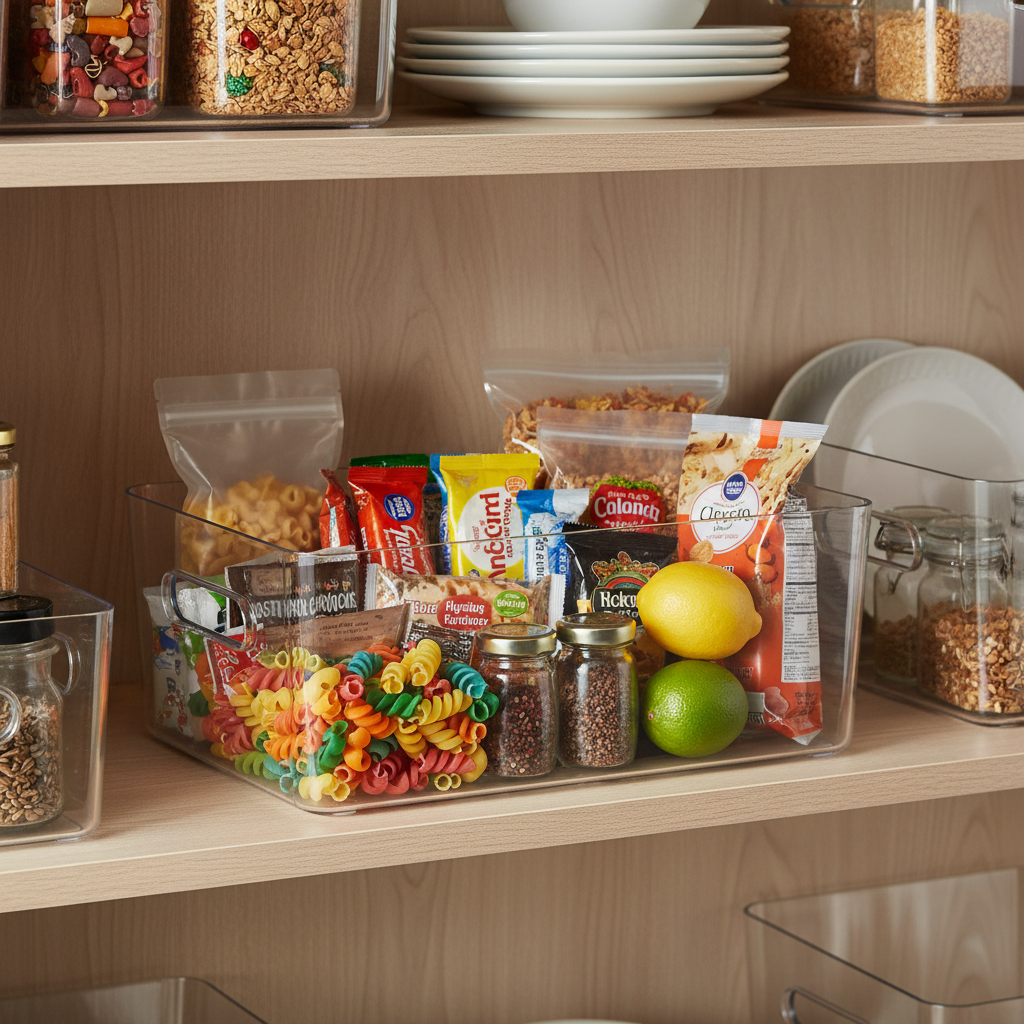 Transparent oppbevaringsboks til kjøkkenorganisering