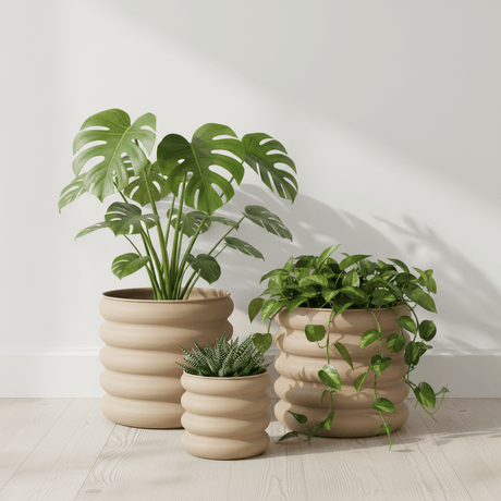 Blomsterpotte lys brun galvanisert jern sett med 3 - Lindas Dekor Blomsterpotter