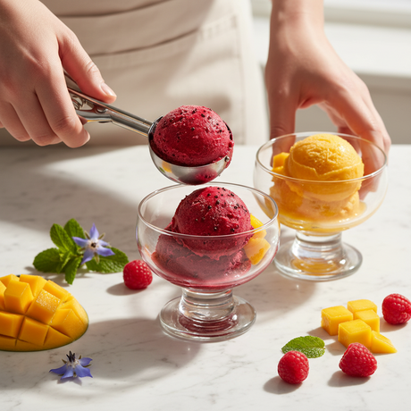 kjøkkenredskap til dessert og porsjonering av iskrem