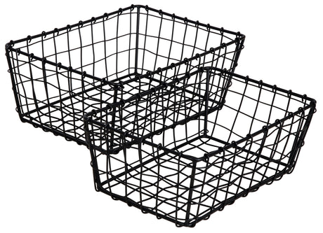 To trådkurver i sort metall, perfekt til oppbevaring av klær. 