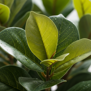 Kunstig grønn plante med fyldig bladverk i sort potte