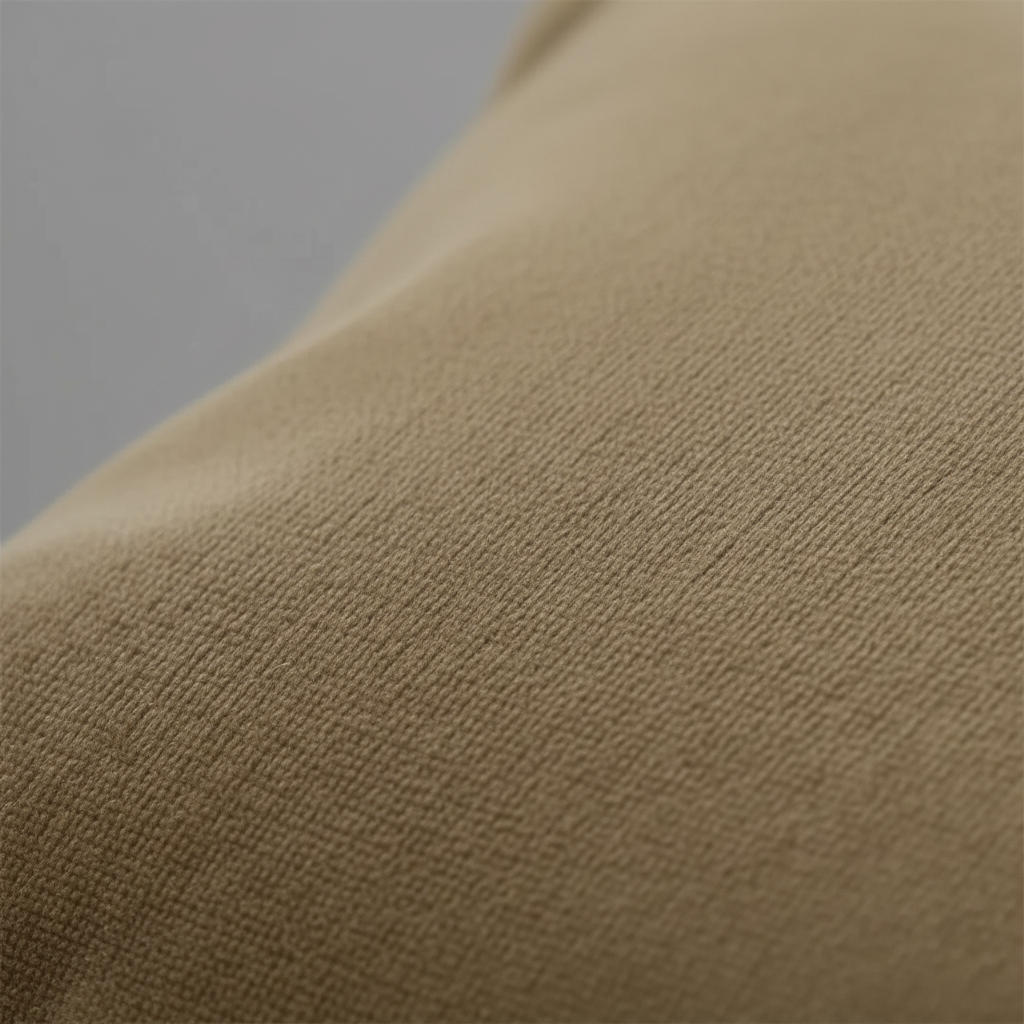 Nærbilde av brunt putetrekk med myk velouroverflate