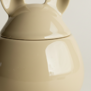 Liten hareskål i gul keramikk med avtakbart lokk diameter 8,5 cm vanntett og oppvaskmaskinvennlig.

