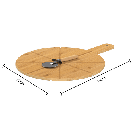 Pizzabrädja i bambu med pizzklippa 37 cm – mått och dimensioner