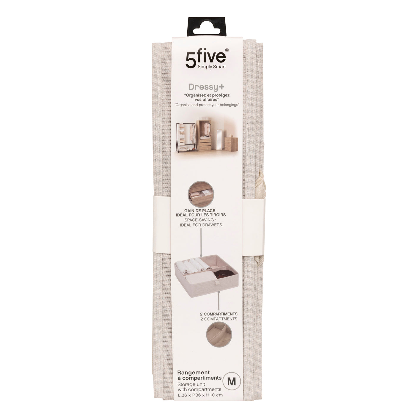 Skuffeorganiser 2 rom M beige 36x36 cm – emballasje 1