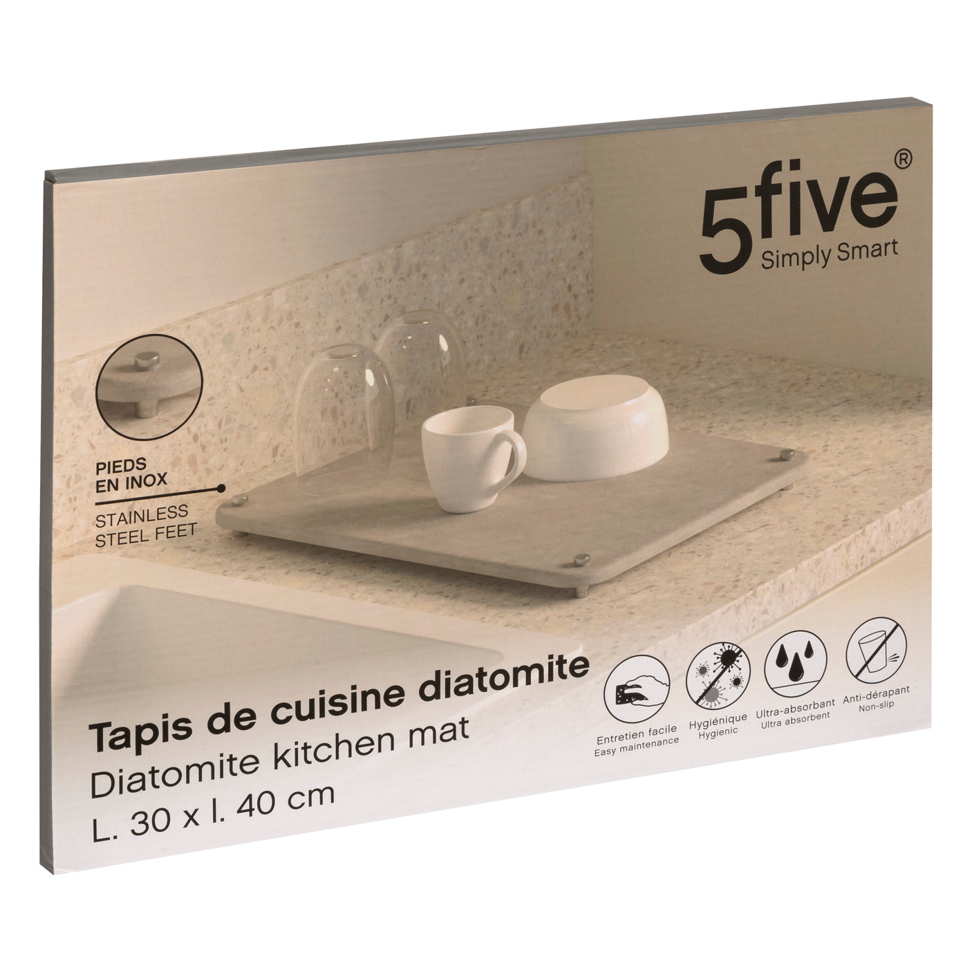 Opvaskematte i diatomitt grå 40 x 30 cm – emballasje 1