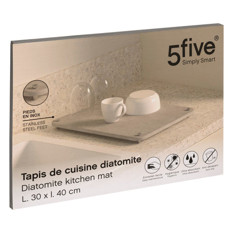 Grå oppvaskmatte i diatomitt fra 5Five Simply Smart i original emballasje.
