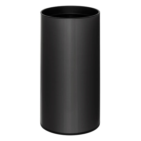 Sort sensorbøtte 40 liter vist fra siden med sylinderformet design i rustfritt stål.