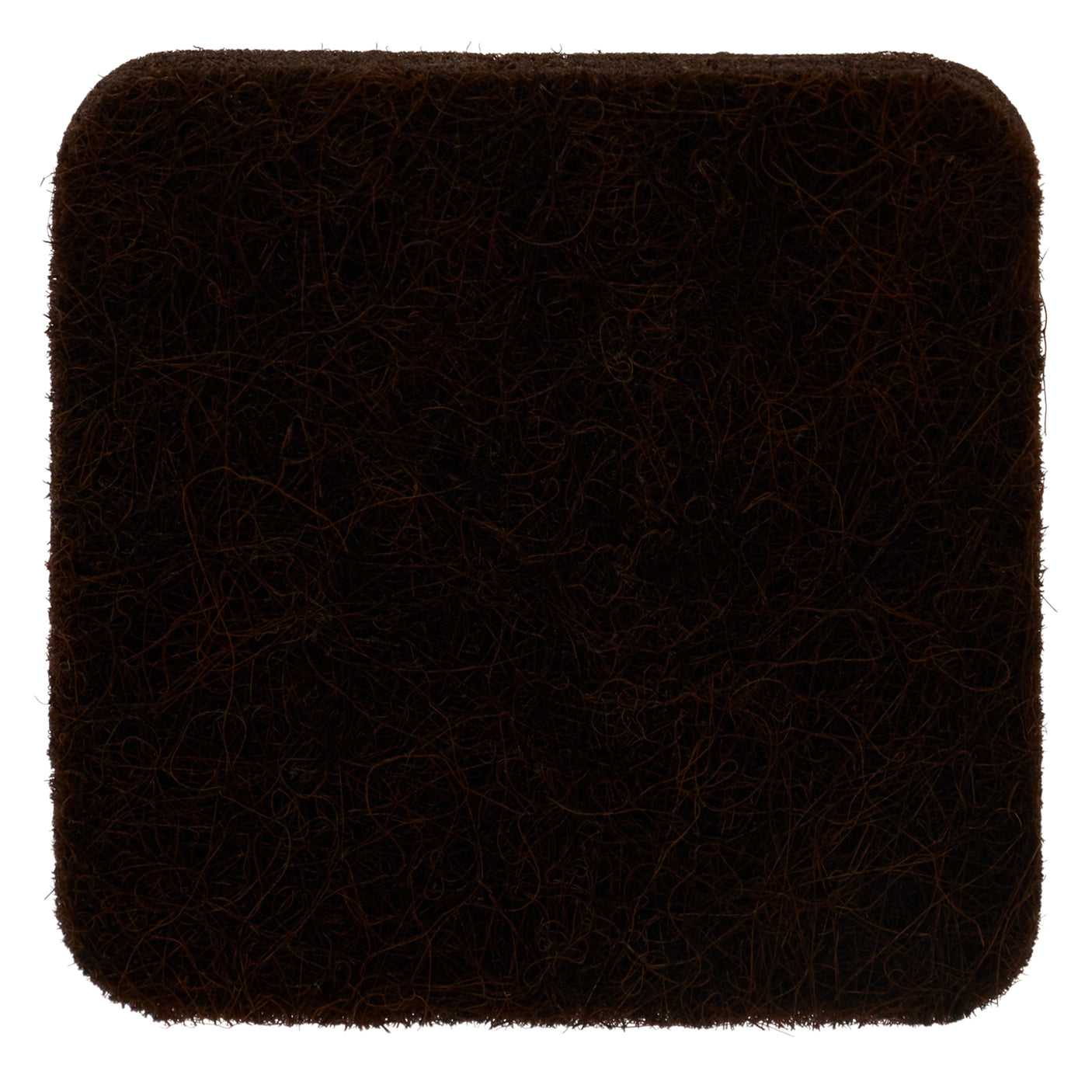 Fyrkantig självklibbar möbelknapp i brun filt, 2,5 x 2,5 cm.
