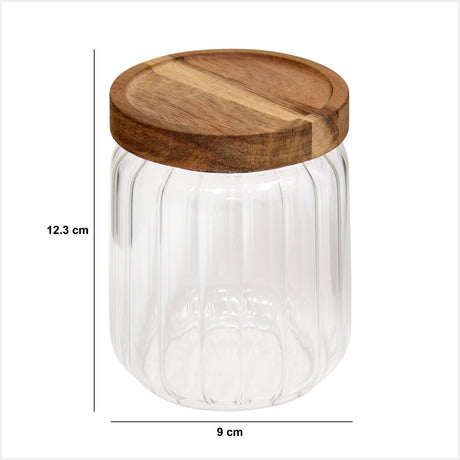 Glasskrukke med akasielokk 500 ml vist med mål på hvit bakgrunn