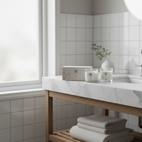 Earth duftlys sett plassert på bord i stue