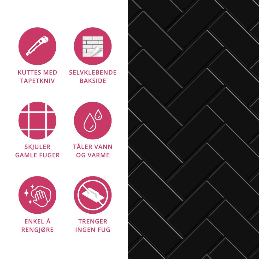 Vareprøve: Sort fiskebein selvklebende veggfliser